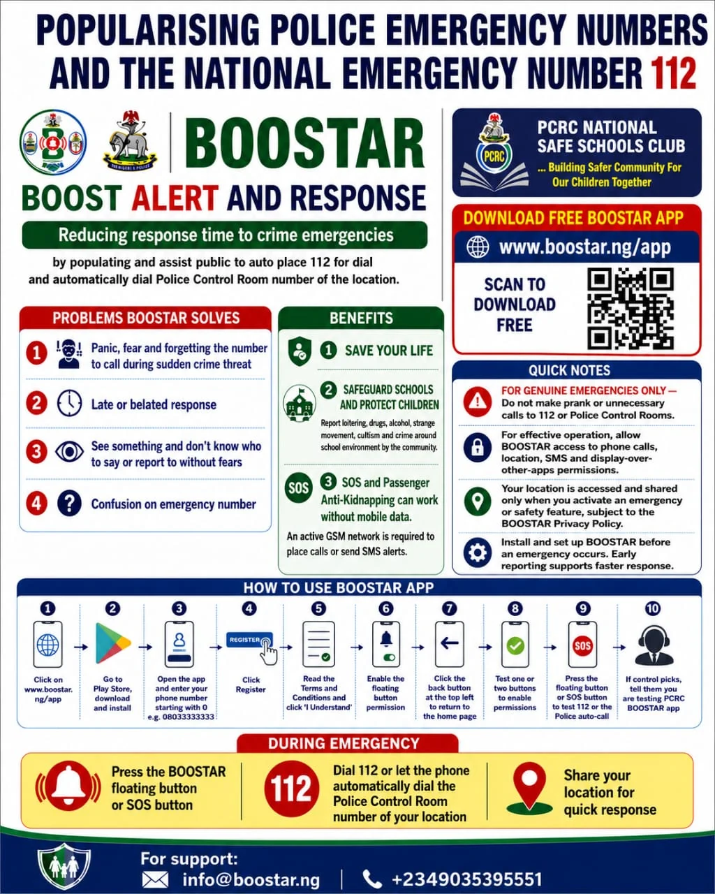 BOOSTAR emergency numbers flyer